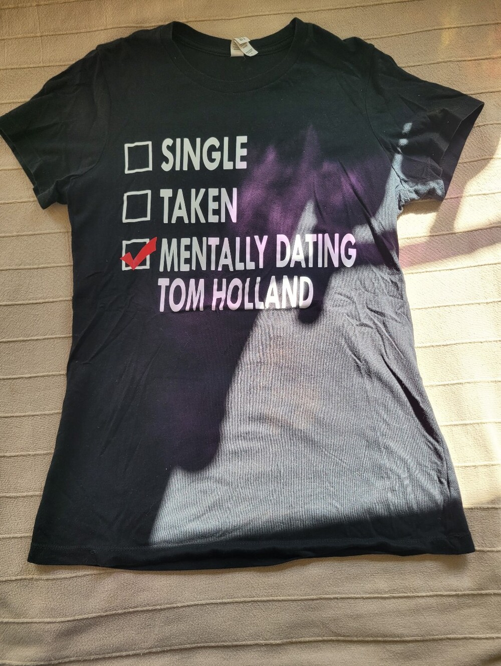Black Graphic Tee - 'Mentally Dating Tom Holland' Statement Shirt
